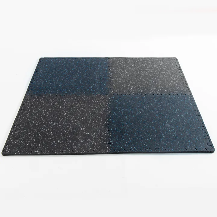 Rubber-faced tile surface and modular floor layout