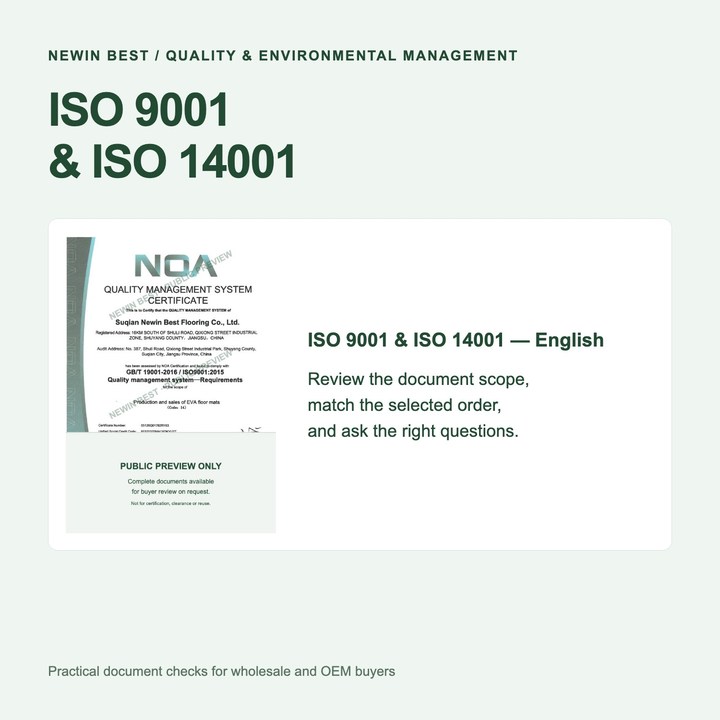 ISO 9001 and ISO 14001 for EVA Foam Mat Suppliers