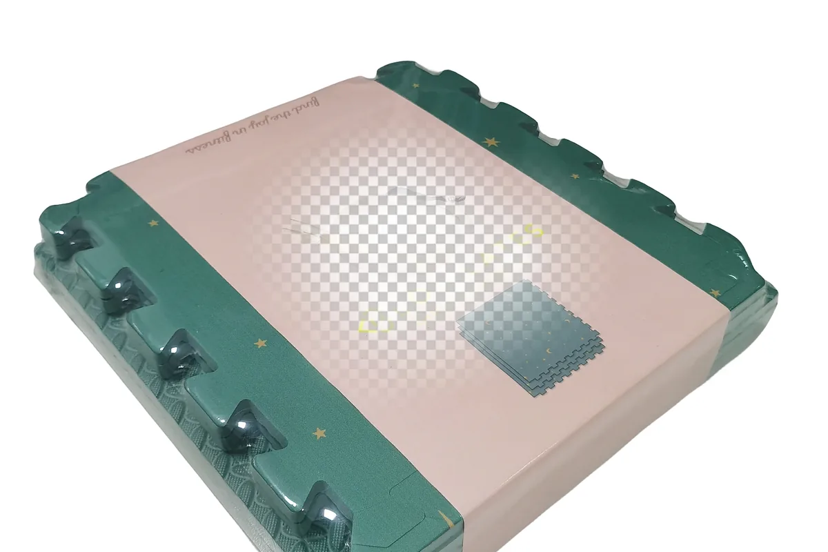 Laminated EVA foam mat with printed film surface after splitting and laminating