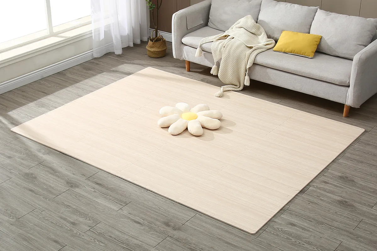 Wood grain printed EVA foam mat produced with printed film lamination